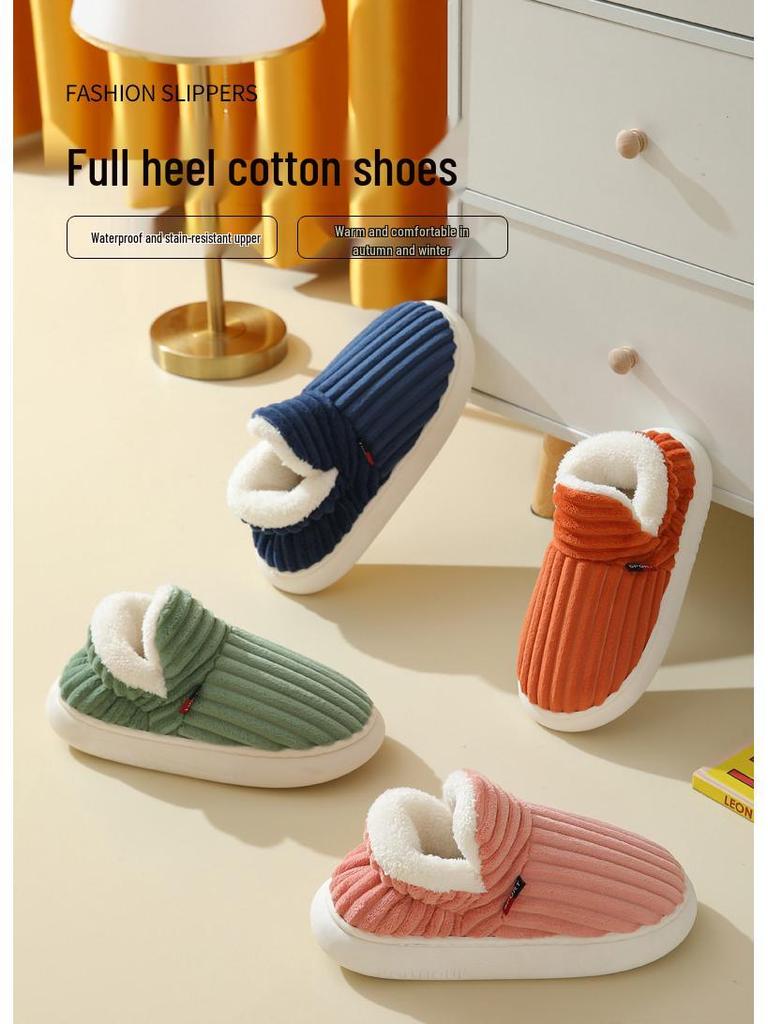 2025 New Men's & Women's Winter Cotton Slippers with Flat Thick Soles, Fur Lining, Versatile for Outdoor Wear