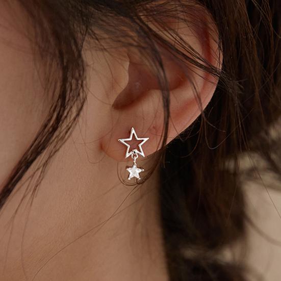 1 пара сережек-пусетов с полой цепочкой-звездочкой, кисточкой, неправильной формы, золотого/серебристого цвета, со встроенным кубическим цирконием