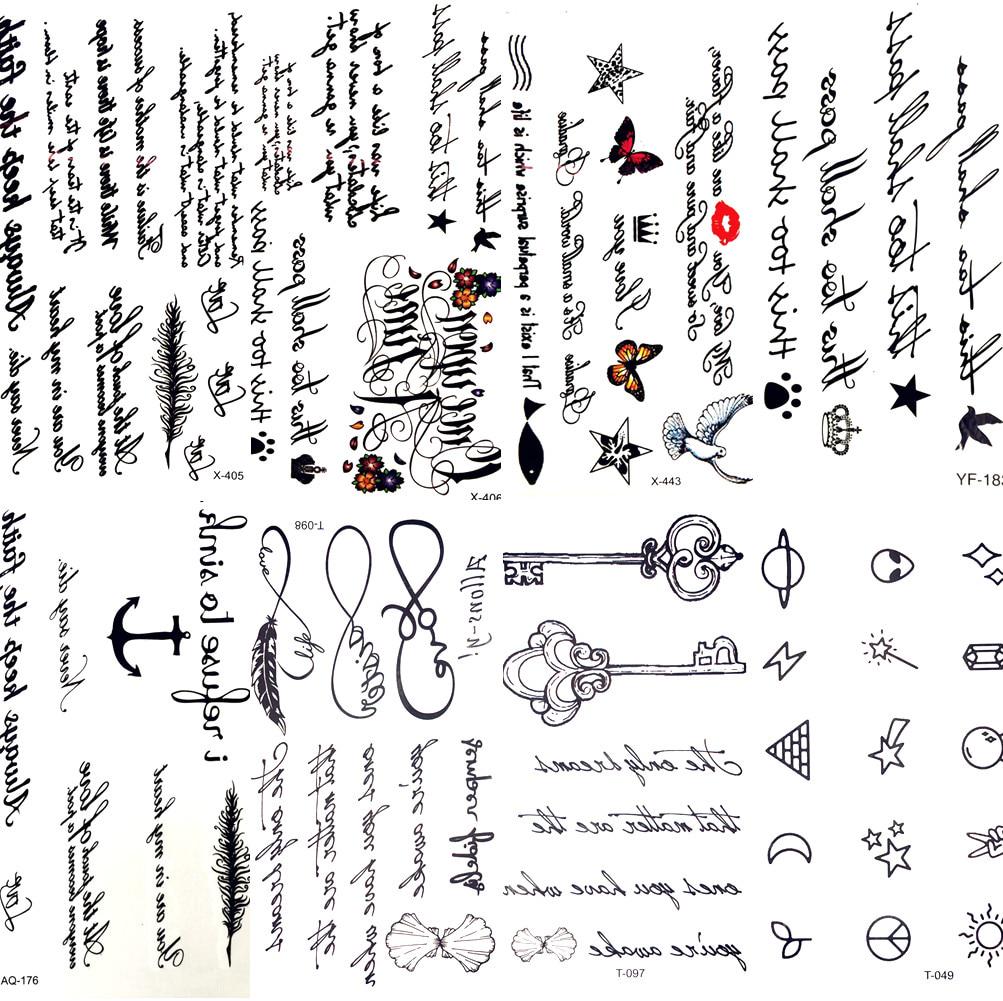 1PC Sexy Feather Words Black Letter Temporary Tattoo Body Art Drawings Sticker Hand Tatoo Childrens