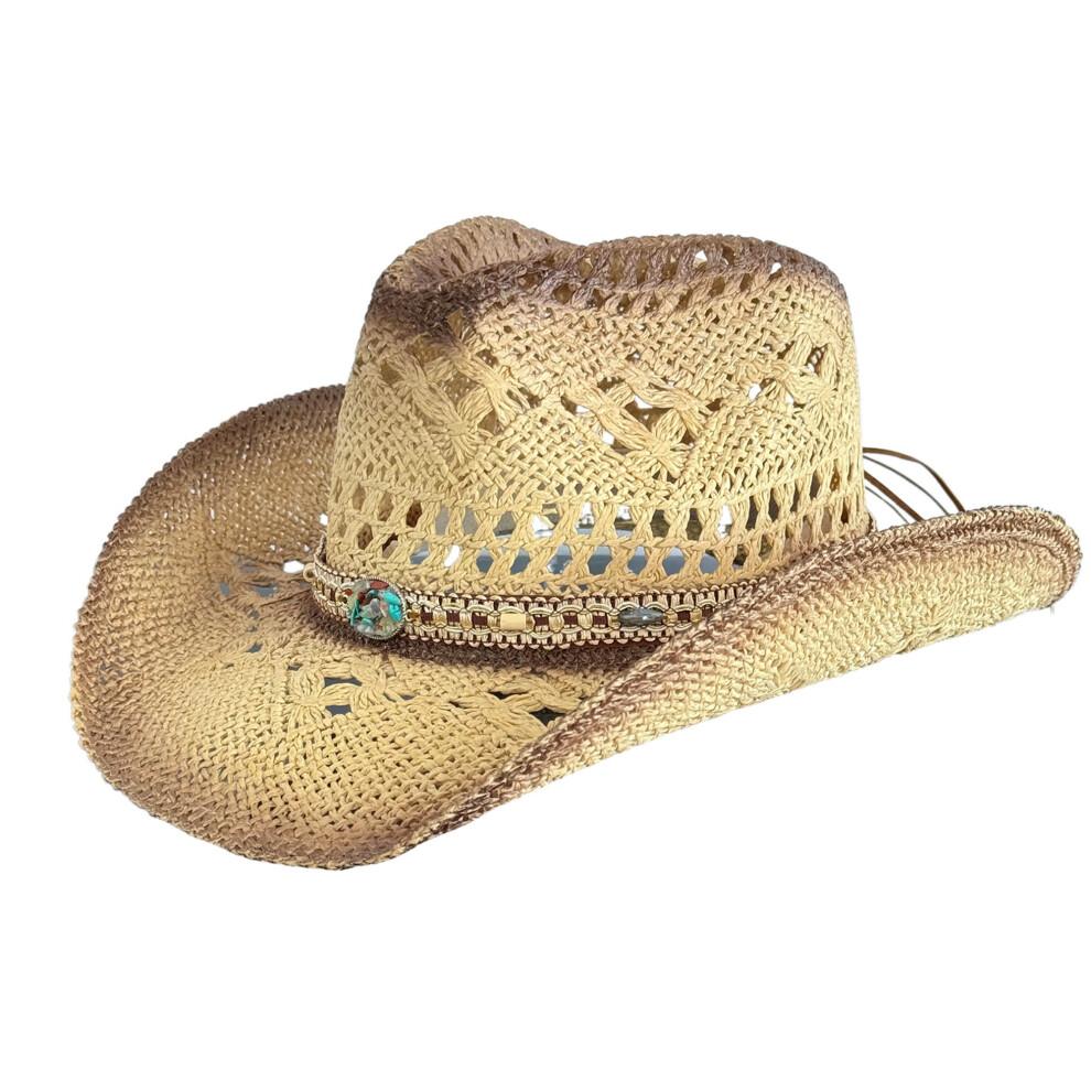 (One Size, Khaki) Men Women Beach Hat Breathable Western Style Cowgirl Straw Hat Stylish Wide Brim Sun Hat