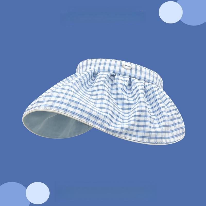New Plaid Open-Top Hats Girls,Women Face-Shielding,, Seaside And Beach Use Sunhat Wide Brim Foldable