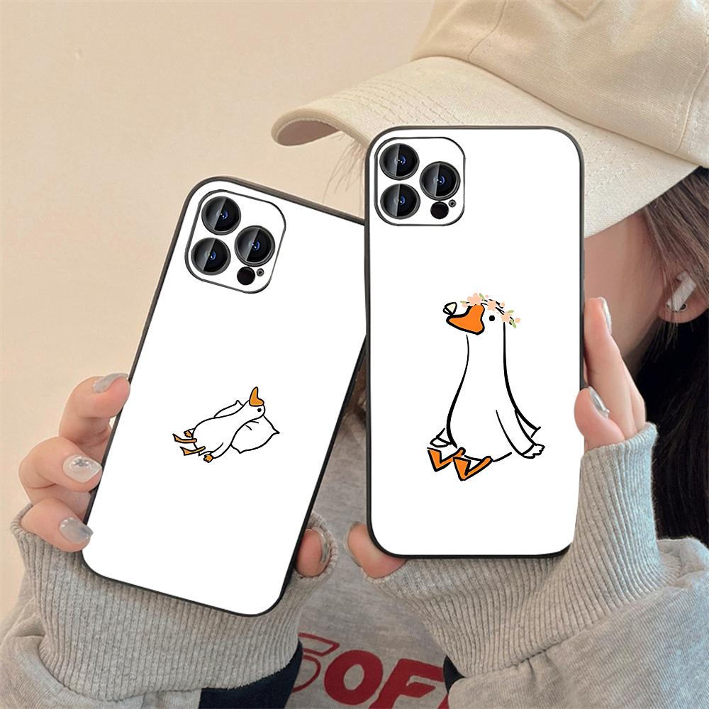 Милый Мультяшный Гусь Чехол для Телефона Для IPhone 16,15,14,13,12,11,XS,XR,X,8,7,Pro,Max,Plus,mini Силиконовый Черный Чехол