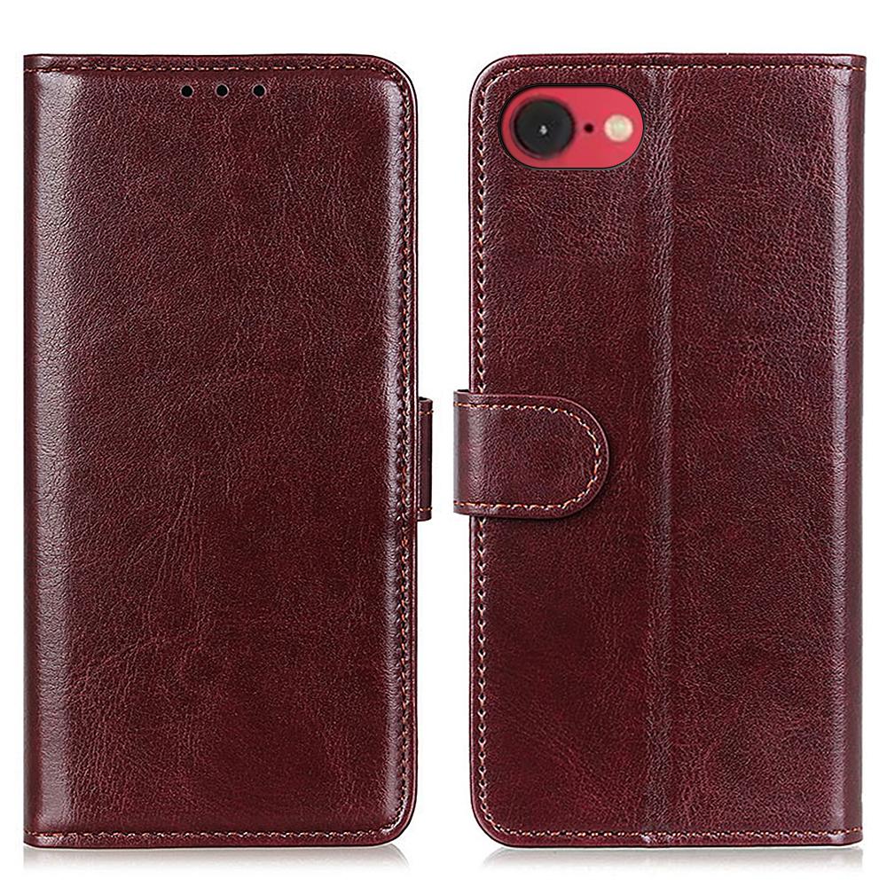 For iPhone 16e Case Crazy Horse Texture PU Leather Phone Stand Cover
