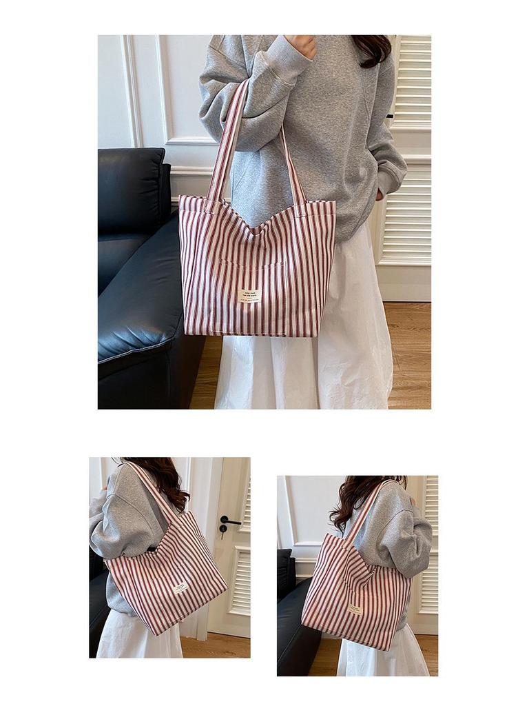 Holiday French Stripe Canvas Tote: Versatile, Lightweight Shoulder Bag with Large Capacity for Women