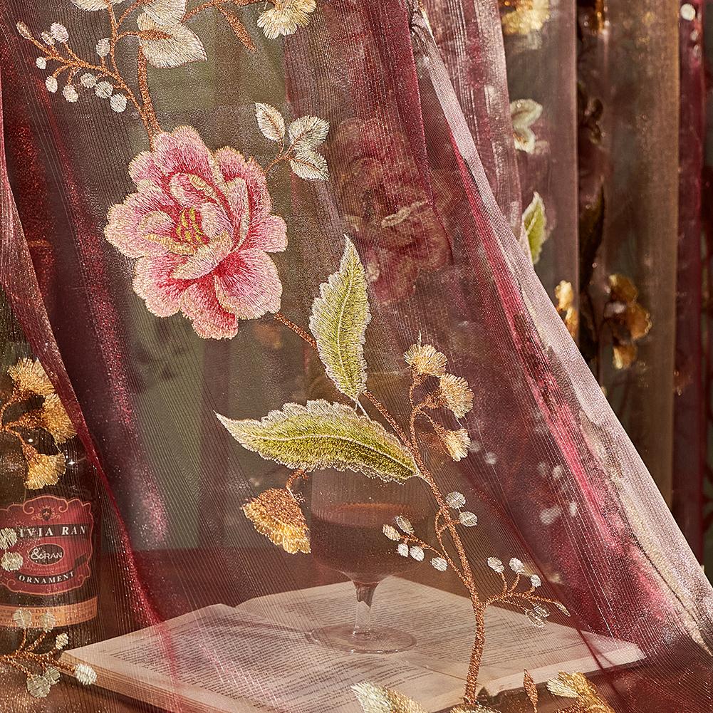 1PC NAPEARL 10-20% European Style Retro Light Luxury Embroidered Translucent Thin Sheer Curtain for Living Room Bedroom Home Decor
