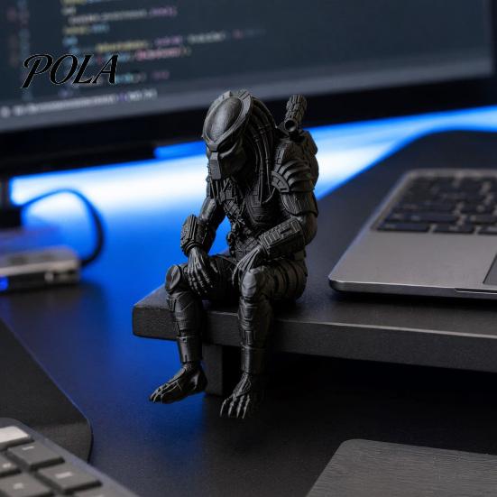 Матовая Черная Фигурка Меха 3D Печатная Фигурка Хищника, Статуэтки Сидящие на Краю Стола, Мини-Орнамент Фигурка в Стиле Sci-fi, Скульптура Инопланетного Воина для Игр