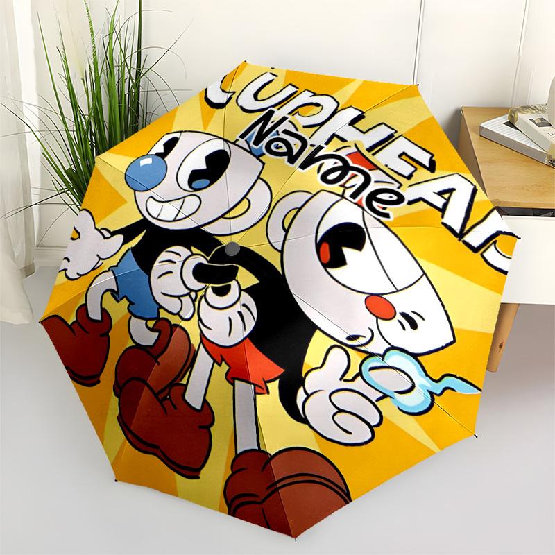 1PC Cuphead Custom Name Automatic Open/Close, 8-Rib Durable Frame Compact Travel Umbrella for Men & Women D1222090