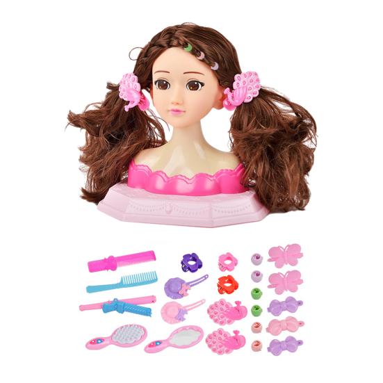 Girls Hair Styling Doll Head Model Pretend Play Makeup Toy with Comb & Accessories Creative Hairdresser Training Tool for Makeup Hairstyle Practice
