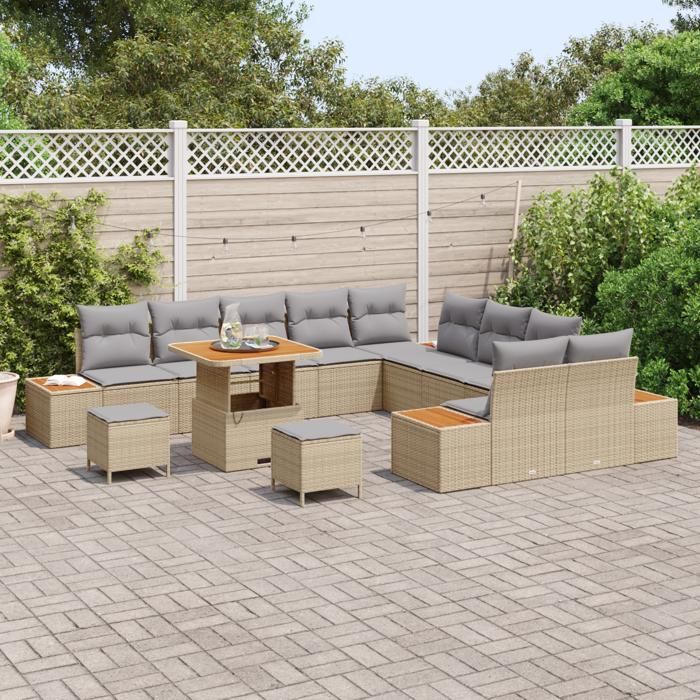 VidaXL 13-Piece Garden Sofa Set Beige Poly Rattan, Garden Lounge Set, Modern Rectangular Sofa, 3362972