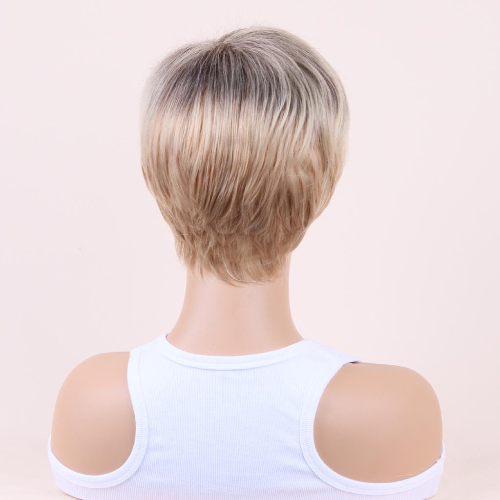 Короткий волнистый парик Ombre Blonde с челкой для женщин, синтетический парик из натуральных волос, темные корни, термостойкие парики