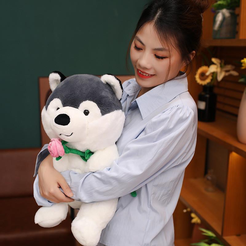 Handheld Cartoon Cute Rose Husky Plush Stuffed Toy Pillow For Decoration Room