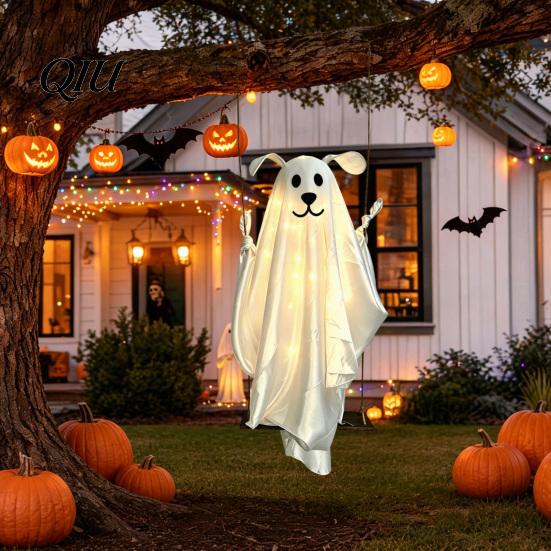 Reusable Halloween Party Decorations Hanging Ghost for Outdoor Decoration, Cute Flying Satin White Festive Atmosphere Decoration Home, Tree,