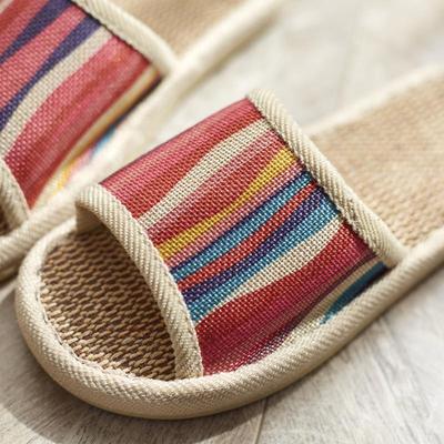 Льняные тапочки женские летние корейская версия новые домашние комнатные мужские и женские парные нескользящие весенние четырехсезонные хлопково-льняные подошва из говяжьей кожи