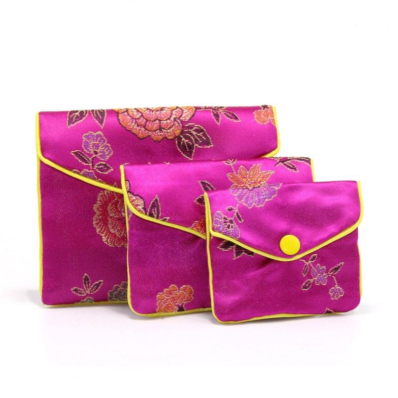Storage Buckle Bag Embroidery Printed Vintage Brocade Ring Bracelet Bag Necklace Jewelry Bag Thickening Double-Layer