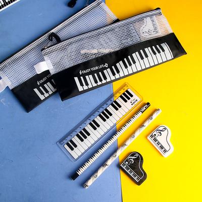 Набор из 6 предметов Музыкальная тема Пианино Канцелярские товары Награда для ученика начальной школы Подарок Линейка Карандаш Ластик Пенал Школьные принадлежности для рисования