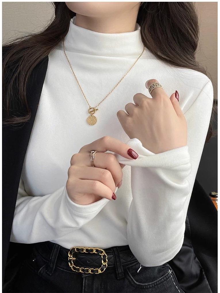 Женский топ из плотного бархата с полувысоким воротником и длинными рукавами, осень/зима 2024 г.