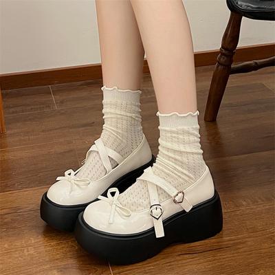 Модные туфли Лолита с пряжкой в форме сердца, японские туфли на платформе и высоком каблуке, туфли Мэри Джейн с круглым носком, женские туфли с бантом для косплея в стиле JK