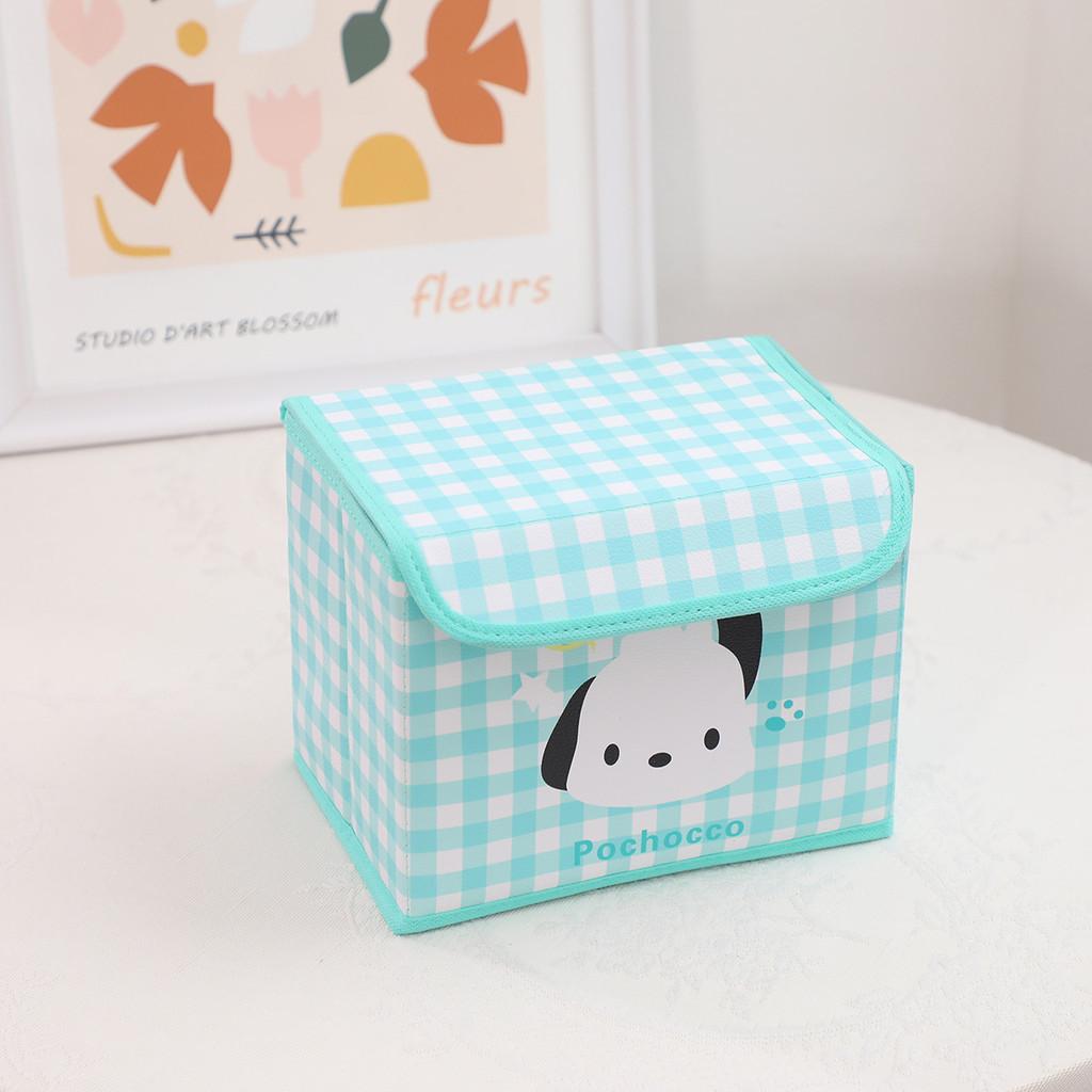 Hello Kitty Kuromi Cinnamoroll Melody Узор в клетку Складной откидной ящик для хранения для офиса и спальни