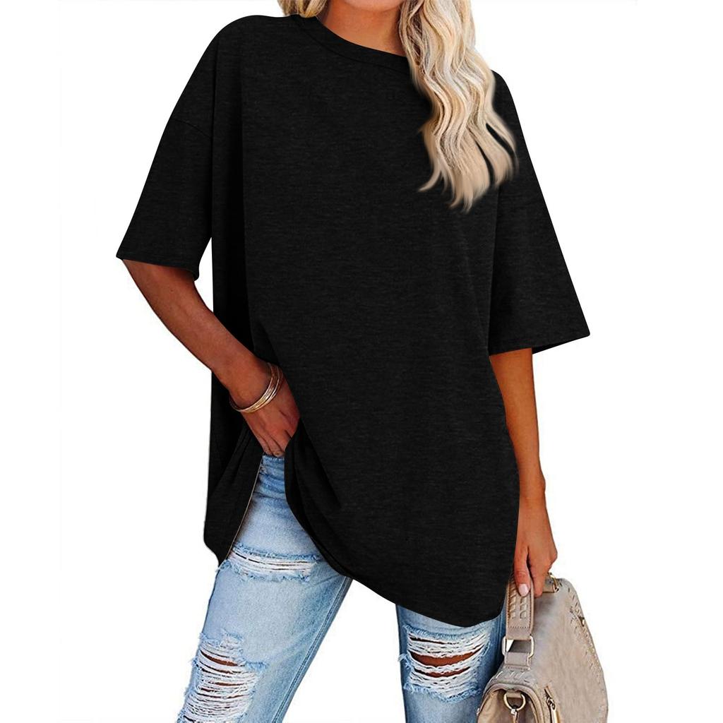 Womens' Fashionable And Casual Solid-color Basic Round-neck Short-sleeved Top