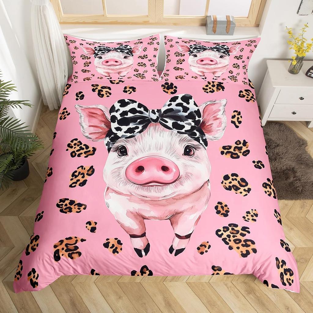 Комплект постельного белья с фермерским животным Свиньей, Размер Полный/Двуспальный, Милый пододеяльник со свиньями для детей, девочек, Мультяшный пододеяльник со свиньями с 2 наволочками