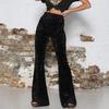 Women Flared Pants Elastic High Waist Solid Color Wide Leg Trousers Hip Lifted Velvet Vacation Work