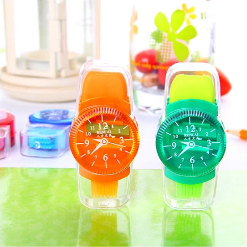 2 шт. 3 в 1 точилка для карандашей в виде наручных часов с ластиком и кисточкой, прекрасные школьные канцелярские принадлежности