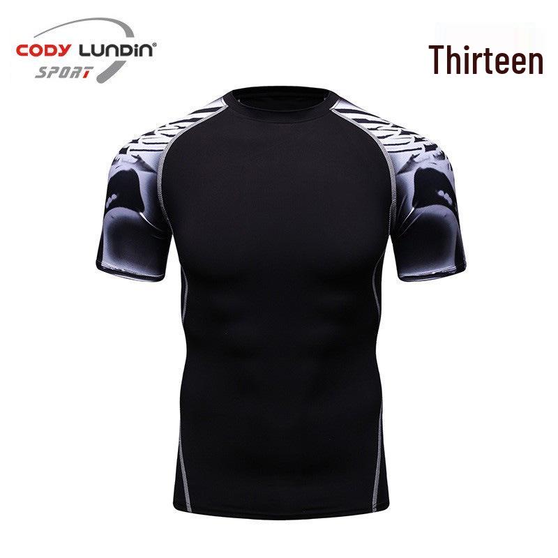 Мужская футболка с широкими плечами и круглым вырезом, спортивный базовый слой, облегающая футболка A038