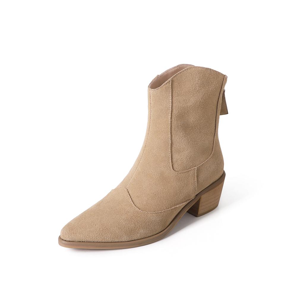 Мода 2025 Осень Замша Коровья Женская Обувь Острый Носок Массивный Каблук Сапоги для Женщин Модные Короткие Сапоги Зимние Сапоги Женские Западные туфли