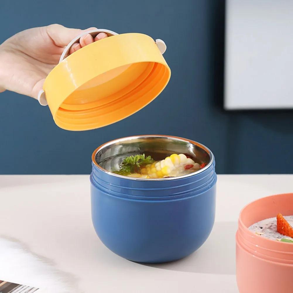 Portable Soup Cup Lunch Box Stainless Steel/Plastic Thermos Mug Food Container Thermal Cup Vacuum Bento Box With Spoon For Kids