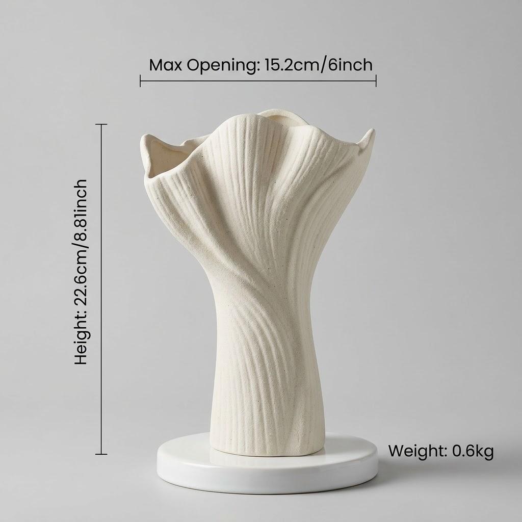 Modern Ceramic Vase, Minimalist Textured Off-White Flower Vase for Home Decor, 8.8 Inch Height