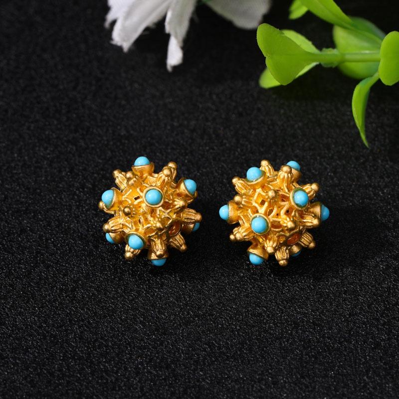 Древние золотые ажурные разделительные бусины с инкрустированными синими бусинами