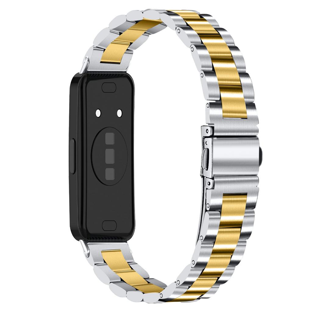 Colored Watch Band for Huawei Band 10/9/8 Stainless Steel 3-Bead Metal Strap