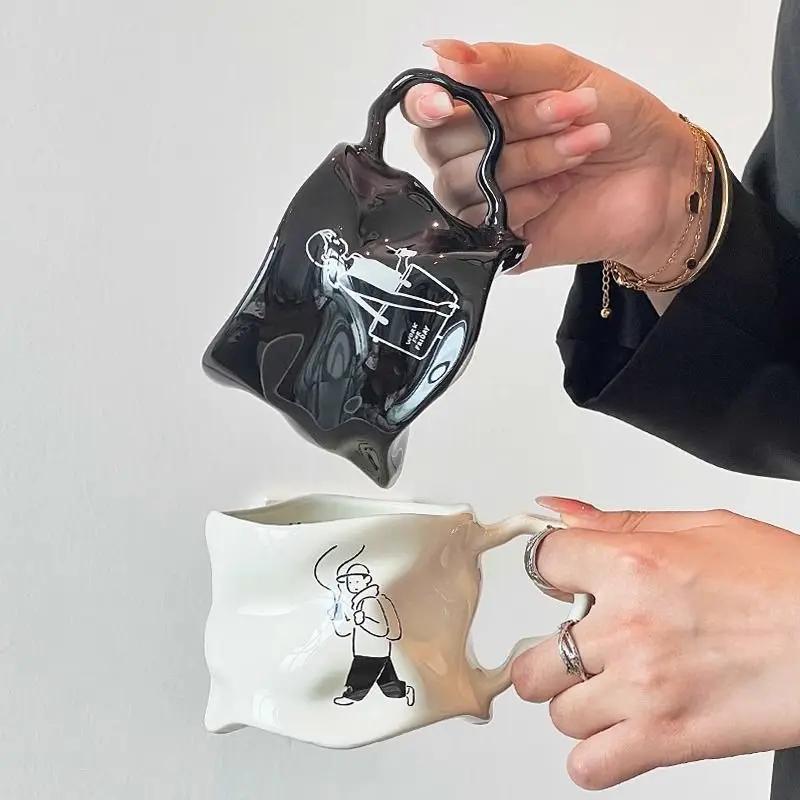 Керамическая кружка с английскими буквами и парами, винтажная чашка для завтрака, кофе, чашка для молока, чашка для питья, современная простая посуда для питья