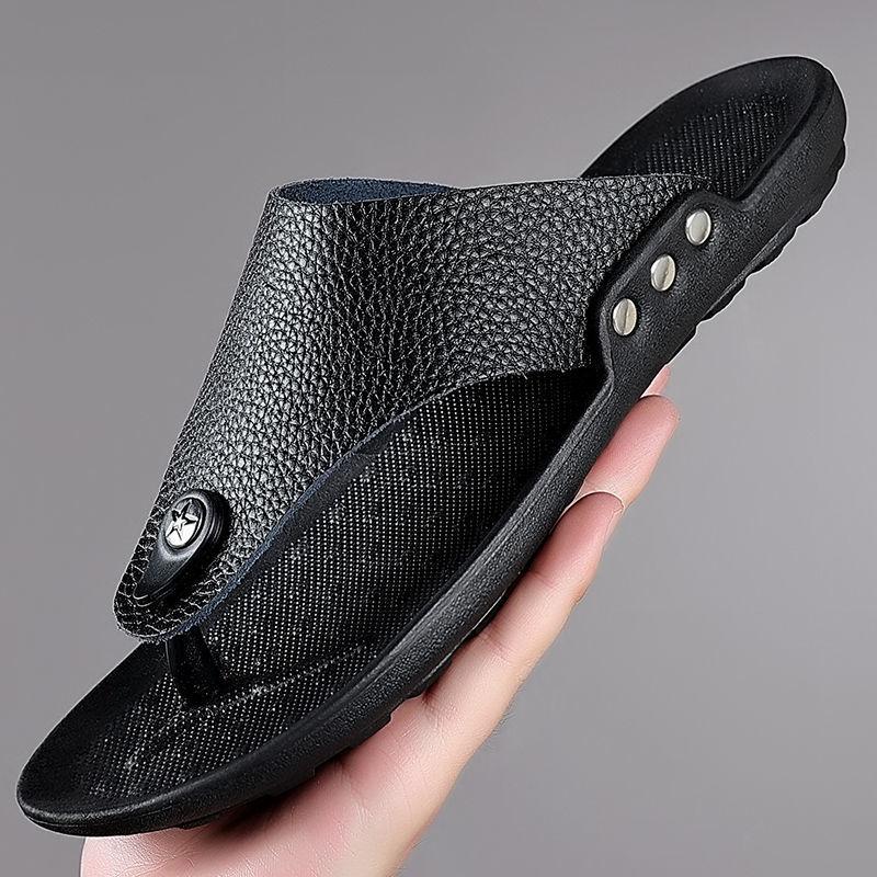 Summer Genuine Leather Slippers Men's Non-slip Flip-flops Fashion Casual Leather Slippers Sandals Men's Shoes