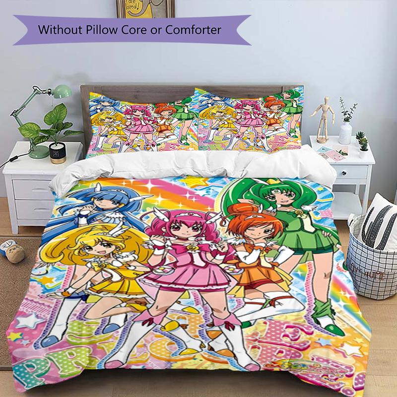 3pcs Pretty Cure1 Design Cover Set - HD Printed Bedding with 1 Cover and 2 Pillowcases - Perfect for Home and Dorm Decor