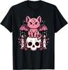 Kawaii Pastel Goth Cute Creepy Cat Bat Skeleton T-Shirt Print Original Design Gifts T Shirts Mens Clothing Camisas Streetwear