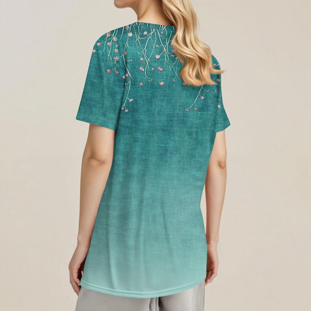 Women's Fashionable Casual Short Sleeve Print Round Neck Pullover Top