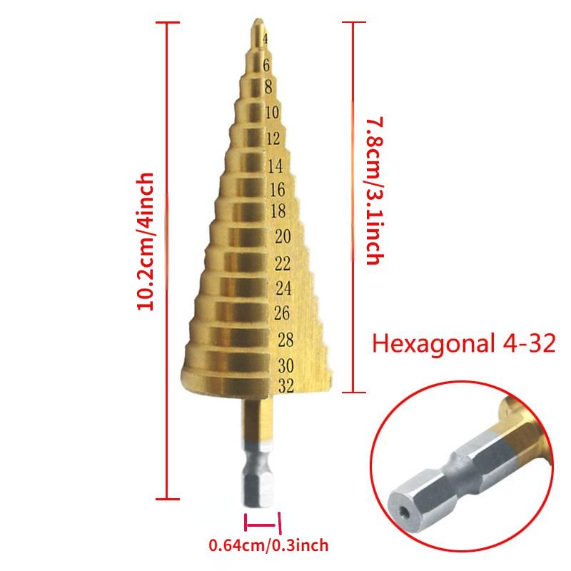 3pcs HSS Titanium Coated Step Drill Bit 4-12 4-20 4-32 Drilling Power Tools Metal High Speed Steel Wood Hole Cutter Cone Drill