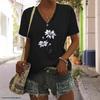 Simple Floral 3D Printed High Street Fashion Shoulder Loose Breathable Casual V-neck Short Sleeved Women's T-shirts