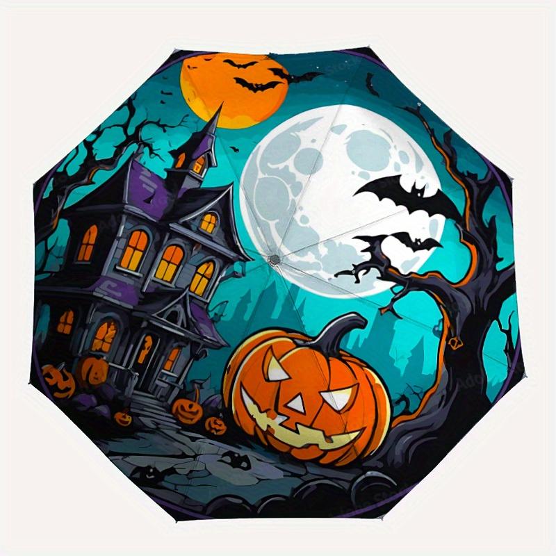 1pc Halloween Pattern Automatic Opening/Closing Folding Umbrella with 57 Ribs, Plastic Handle, Windproof Portable Sunshade Umbrella Hallowee