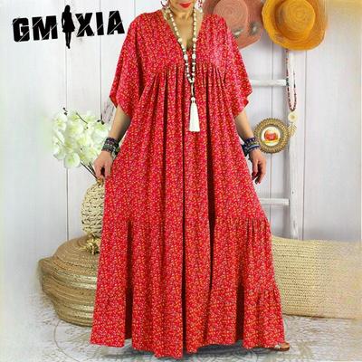 Весна-лето V-образный вырез нестандартной формы разноцветные многоразмерные длинные большие свободные платья