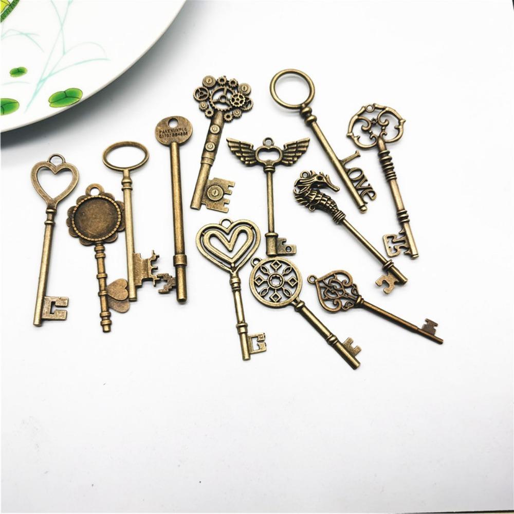 Vintage Key Pendant, Mixed, 12 Pieces/pack, DIY Antique Bronze Key Accessory, Notebook Pendant