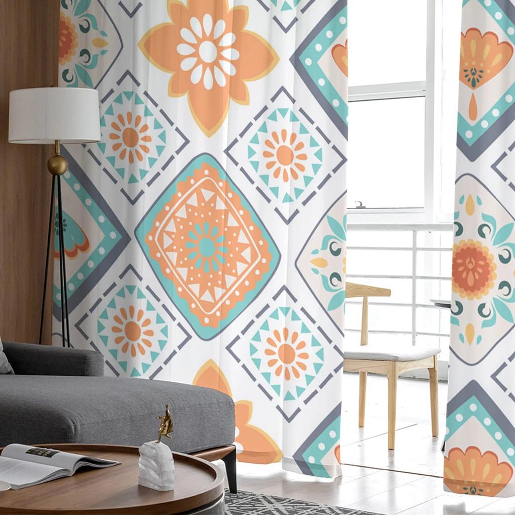 Bohemian Summer Tulle Curtains Sheer Lightweight for Living Room Kitchen Bedroom Modern Home Decor