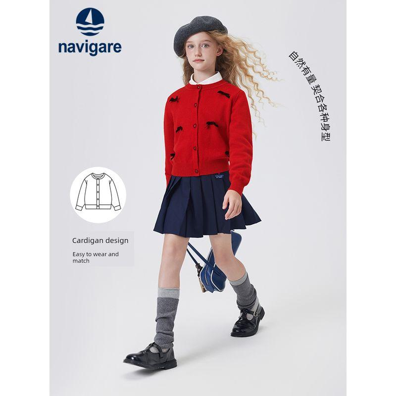Navigare Italian Small Sailboat Spring and Autumn 2026 Children's Sweater Cardigan Girls' Knitted Jacket Spring