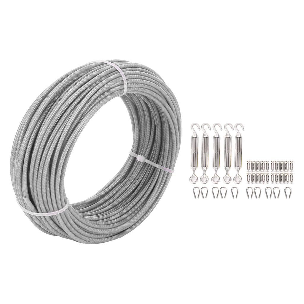 Комплект троса 1/8 дюйма, трос из нержавеющей стали 304, 100 футов, крюк и проушина, винтовые стяжки, коуши