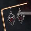 Zhenrong Retro Ruby & Zircon Square Earrings - European & American Style S925 Thai Silver Plated
