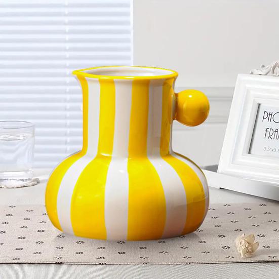 Расписная керамическая ваза Настольная полосатая художественная ваза Декоративная ваза для цветов для цветочной композиции Декор для гостиной спальни