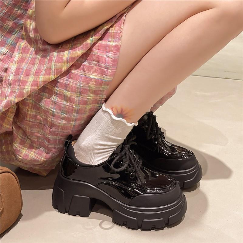 Platform single shoes women's spring and autumn 2025 new fashion loafer small muffin women's shoes black British style small leather shoes