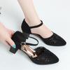 Fashion New Pointed Toe Women Sandals 2024 Spring Summer Mid Heel  Gauze Hollow Shoes Fashion Shoes Buckle Strap Comfortable For Office