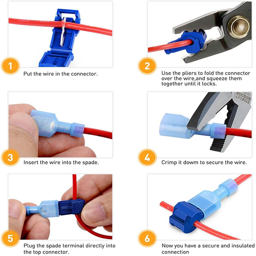 Комплект из 120 соединителей для проводов T-Tap, соединители для быстрого сращивания проводов, комплект самозачищающихся электрических соединителей,